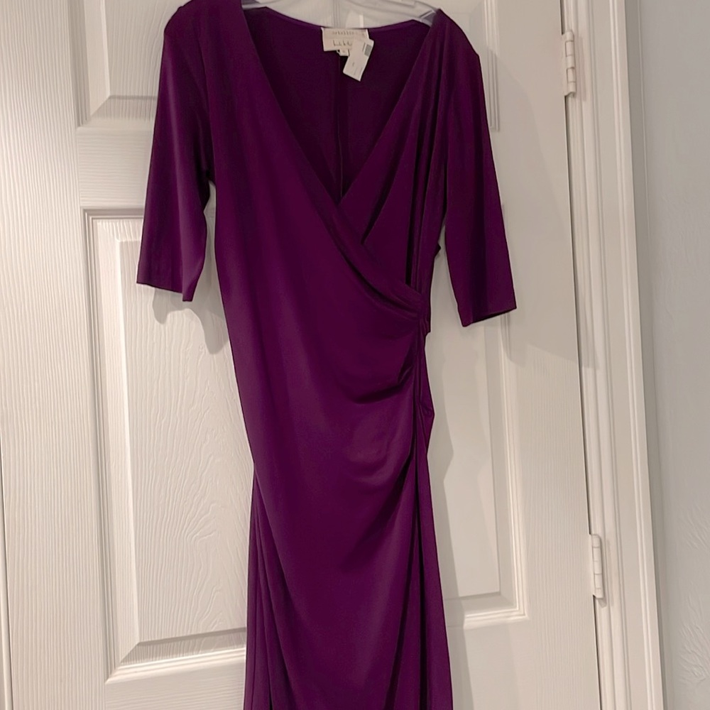 NWT Nicole Miller Artelier Purple Faux wrap dress
